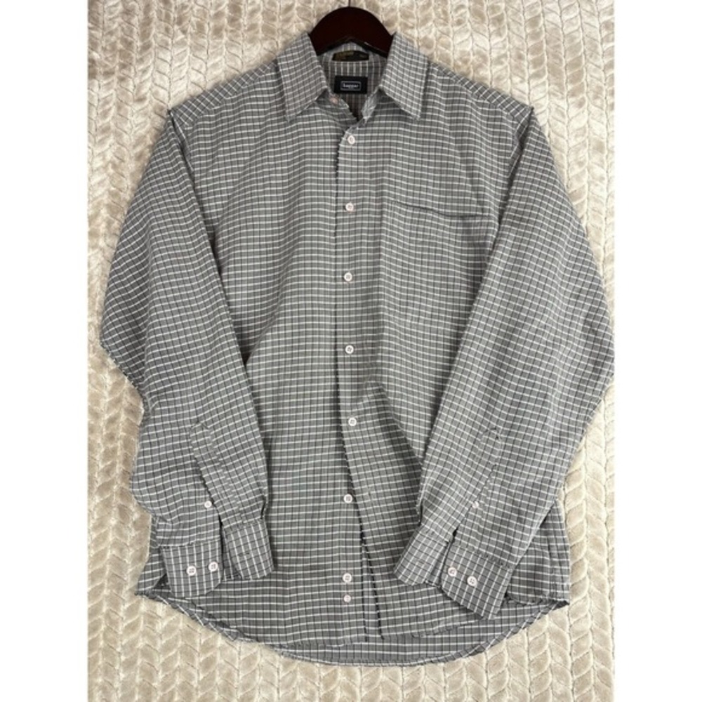 Haggar Men's‎ Tan Check Button Up Shirt Size M Long Sleeve